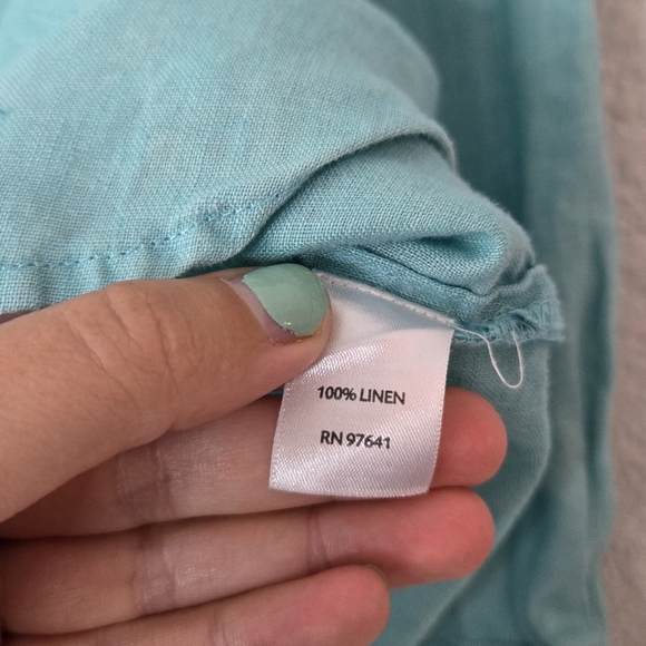 J Jill M Blue Long Line Linen Button Down Tunic Top - Picture 5 of 6